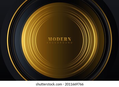 Modern abstract golden circle lines on black background. Luxury and elegant style texture vector concept. Simple geometry circle shape graphic design element. Vector illustration