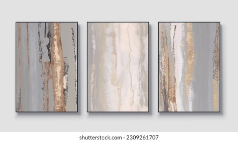 Modern abstract golden line vector art triptych, watercolor vector pattern