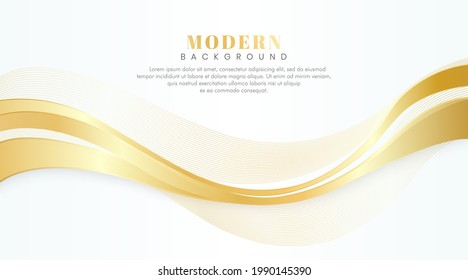 Modern abstract golden shiny wave line white background. Shiny golden moving sparkle design element. Template vector beautiful gold for cover, brochure, book, banner, advertising, poster, flyer