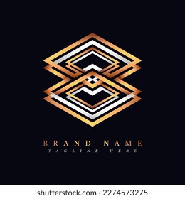 Modern abstract golden and silver monogram logo. 