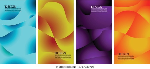 Modern abstract gradient background collection with smooth flowing shapes and vibrant color transitions. Vertical banner design featuring colorful liquid forms, suitable for posters, flyers, presentations, social media, web design, branding, and contemporary graphic layouts.