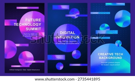 Modern abstract gradient background with futuristic spheres and digital shapes. Clean design for technology summit, innovation conference, AI, startup branding, presentation and creative visual content.