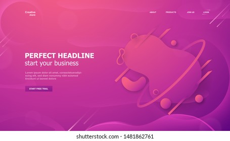 Modern abstract gradient background in liquid and fluid style. Trend design of the world. 3D illustration template for web banner, business presentation, homepage, landing page.