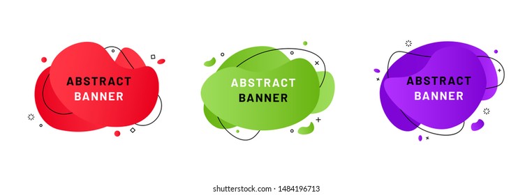Modern abstract gradient banners. Set of liquid color flat geometric shape elements with text, vector design template