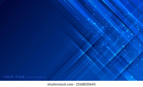 Modern abstract gradient blue background with overlapping transparent geometric shapes, layered composition, and glowing dot effect. Vector illustration