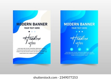 Modern Abstract Gradient Blue Banner Template With Fluid Shapes, can be used for business designs, presentation designs or any suitable designs.