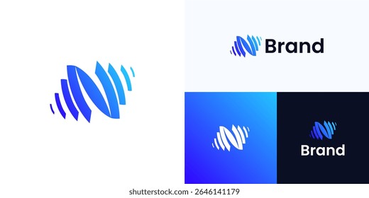 Modern abstract gradient blue wave logo icon design vector illustration, Symbol layered element for signal, network, connection, movement, usable for technology, digital. and brand identity business