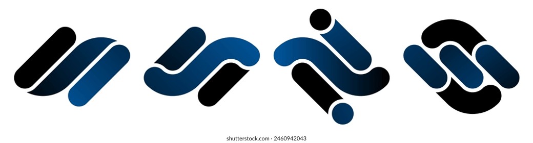 Moderner abstrakter Verlaufssymbolsatz. Dunkelblaues abgerundetes Logo-Konzept. Grafikdesign. Vektorillustration isoliert auf weißem Hintergrund.