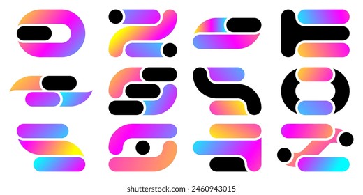 Moderner abstrakter Verlaufssymbolsatz. Buntes abgerundetes Logo-Konzept. Grafikdesign. Vektorillustration isoliert auf weißem Hintergrund.