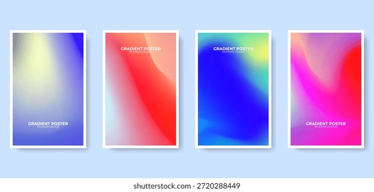 Modernes abstraktes Gradient-Poster-Design-Vorlagensatz mit lebendigen Netzfarben, minimalistischen vertikalen Hintergründen für Wandkunst, Social-Media-Geschichten und Branding-Vektorgrafik