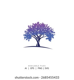 Modern abstract gradient tree logo vector template, Vibrant purple and blue technology nature brand symbol