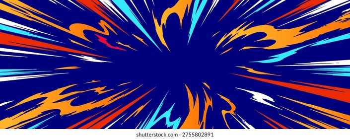 Modern abstract graffiti background of fast lightning comic explosion effects in neon colors.
