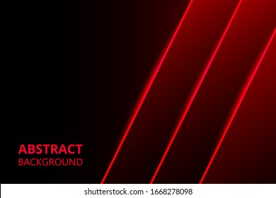 Modern abstract graphic design background. Red geometric shapes, shimmering stripes and lines on a dark gradient.