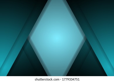 Fondo de diseño gráfico abstracto moderno. Formas geométricas verdes, rayas de neón iridiscentes y líneas sobre un gradiente oscuro.