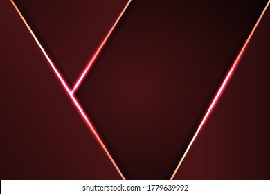 Modern abstract graphic design background. Geometric shapes, iridescent neon stripes and lines on a burgundy gradient.