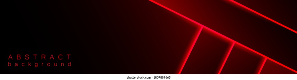 Modern abstract graphic design background. Red geometric shapes, shimmering stripes and lines on a dark gradient.