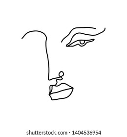 Modern abstract graphic element, stylish hand drawn black and white trendy line portrait art. Monochrome print for clothes, textile and other. Vector illustration, EPS