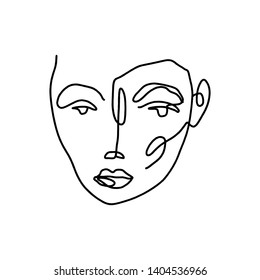 Modern abstract graphic element, stylish hand drawn black and white trendy line portrait art. Monochrome print for clothes, textile and other. Vector illustration, EPS