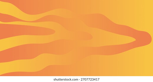 Um gráfico abstrato moderno com linhas onduladas suaves e fluidas em tons de laranja e amarelo, criando uma sensação de movimento fluido sobre um fundo de gradiente quente.