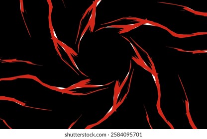 Modern abstract graphic with textured circular patterns like claws on a black background.
