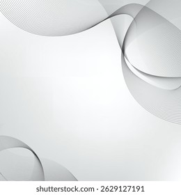 Modernas linhas de ondas cinzentas abstratas sobre fundo branco. Design tecnológico limpo e elegante para apresentações ou banners.