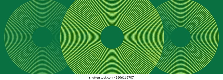 Modern abstract green background. Elegant circle shape design. Shiny white gradient circular lines pattern. Futuristic concept. Suitable for banners, brochures, covers, pamphlets, posters