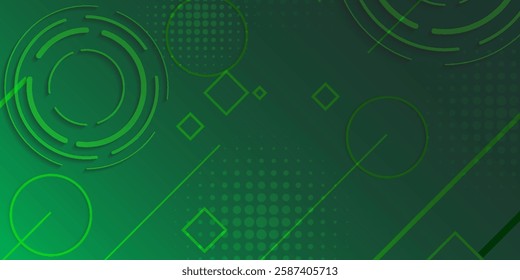 Modern Abstract Green Background with Geometric Shapes and Lines
