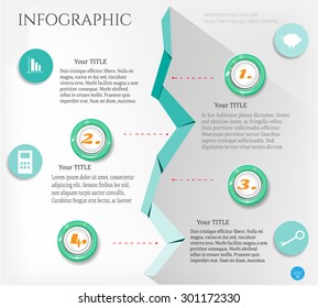 Modern, abstract, green, blue, simple design template, infographic, report, business background, poster with time line, round, numbered labels, icons, text