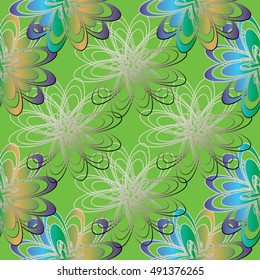 Modern abstract green geometric vector seamless pattern background wallpaper illustration with 3d elegant decorative abstract  flowers. Abstract flowers.Flowers pattern.Flowers background