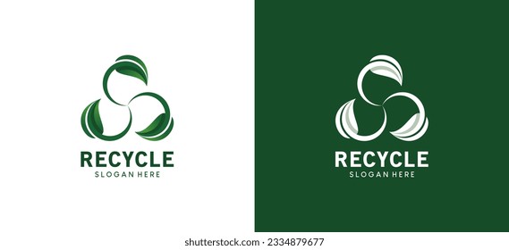 Modern abstract green leaf circle recycling logo, ecology icon design environment