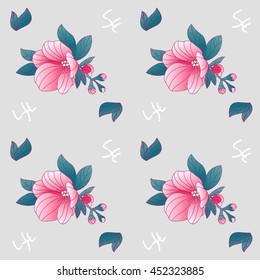 modern abstract grey background with pink flower cherry