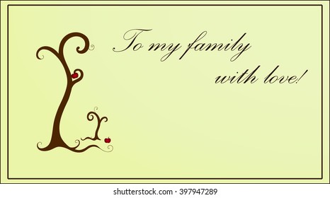 Modern abstract grey background or postcard contains trees with curved trunks, symbolize family, and place for text.
