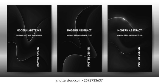 Moderne abstrakte graue und schwarze Flüssigkeit mit Kurven Linien Poster Design Set.