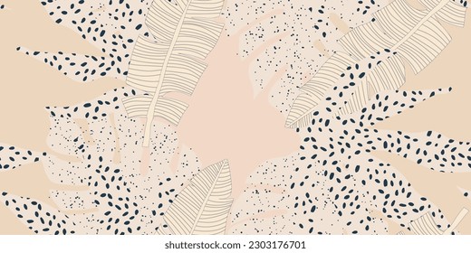 Modern abstract hand drawn leaves collage pattern. Bright beautiful print. Fashionable template for design. 