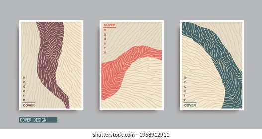 Modern abstract handrawn placards. Minimalistic style. Artistic thin linear print design. Vector cover templates