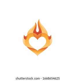 Modern Abstract Heart Love and Fire Flame Logo Icon with Vibrant 3D Gradient Color Style 