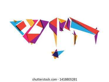 Modern abstract Hebrew typography design with the word -hioosh- meaning hi in Tel Aviv slang, stylized angular handlettering with vibrant colors