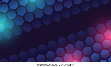 Modern abstract hexagon background with glowing light effects in blue and pink tones perfect for tech themes