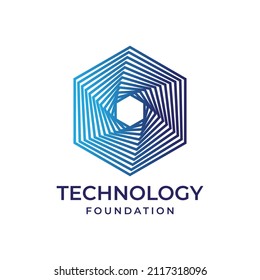 modern abstract hexagon blend tech logo design