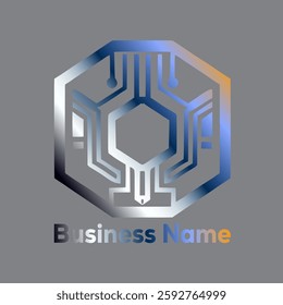 Modern abstract hexagon logo design. Gradient blue and silver color scheme. Perfect for tech startups.