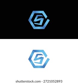 Logotipo abstracto moderno del hexágono con la forma geométrica de la letra en estilo azul del gradiente. Adecuado para empresas de tecnología, startups, marcas digitales, software, criptografía, blockchain y uso de identidad corporativa.