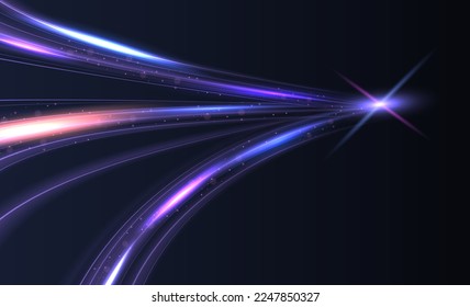 Efecto moderno abstracto de la luz de alta velocidad. Movimento dinámico futurista tecnológico. Brillo de líneas luminosas de conducción de vehículos de transporte por carretera. Ilustración del vector