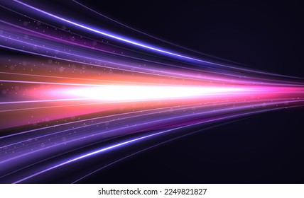 Efecto moderno abstracto de la luz de alta velocidad. Movimento dinámico futurista tecnológico. Brillo de líneas luminosas de conducción de vehículos de transporte por carretera. Ilustración del vector