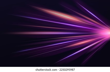 Modern abstract high speed light effect. Technology futuristic dynamic motion. Glow of bright lines of transport vehicle drive on road highway. Vector illustration