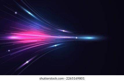 Modern abstract high speed light effect. Technology futuristic dynamic motion. Glow of bright lines of transport vehicle drive on road highway. Vector illustration