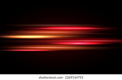 Modern abstract high speed light effect. Technology futuristic dynamic motion. Glow of bright lines of transport vehicle drive on road highway. Vector illustration