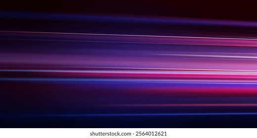 Modern abstract high speed light effect. Technology futuristic dynamic motion. Movement. Spark. Glow of bright lines of transport vehicle drive on road highway. Lines of light, speed and movement.