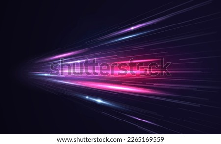 Modern abstract high speed light effect. Technology futuristic dynamic motion. Glow of bright lines of transport vehicle drive on road highway. Vector illustration