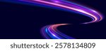 Modern abstract high speed movement. Dynamic motion light trails on dark blue background. Futuristic digital technology movement concept. Pattern for banner. Vector EPS10.