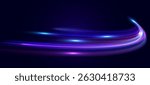 Modern abstract high speed movement with dynamic motion light trails, speed effect on dark blue background. Futuristic digital technology concept. Pattern for banner. Vector EPS10.